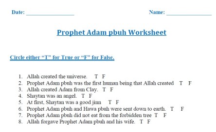 Prophet Adam (pbuh), Wksht