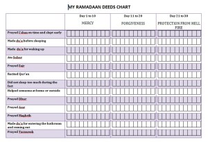 Ramadaan Deeds Chart for ages 9-10-clr