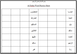 Al Fatiha Word Practice Sheet